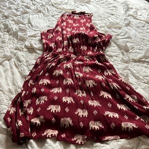 Elephant print red tie back dress